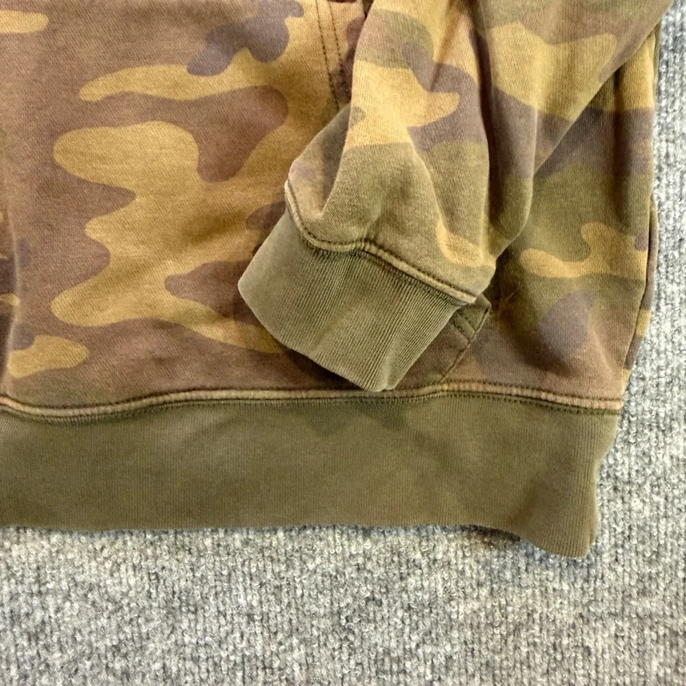 Gap Mens Camouflage Arch Logo Fleece Pullover Hoodie Camo Brown Green M
